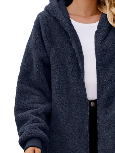 Comfortable Fuzzy Pocketed Zip-Up Long Sleeve Hooded Jacket Cozy & Warm Soft Outerwear For Winter Stevvex