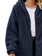 Comfortable Fuzzy Pocketed Zip-Up Long Sleeve Hooded Jacket Cozy & Warm Soft Outerwear For Winter Stevvex