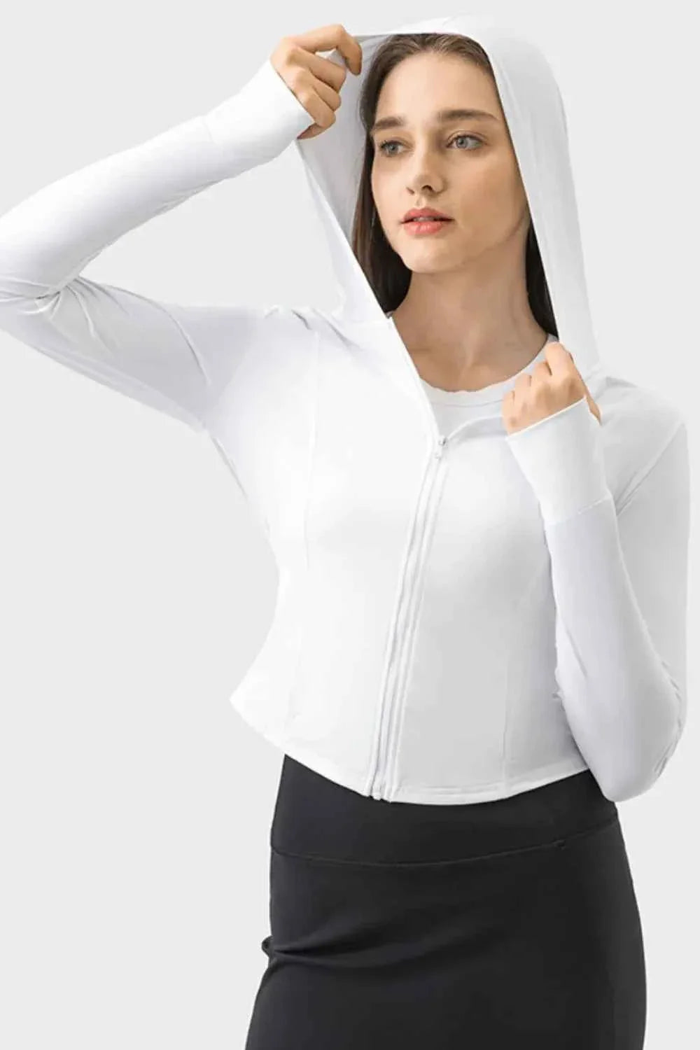 Millennia Pocketed Zip Up Hooded Long Sleeve Active Outerwear THRIXINE