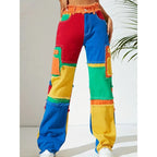 Distressed Color Patchwork Women Denim Pants Fringe High Waist Zipper Fly Jeans 2023 Fall Winter Y2K Streetwear Sexy Club Outfit Purplish Diva