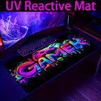 Extra-Large Gaming Mouse Pad with UV Black Light Feature - Non-Slip, Washable Rubber Base, Game Console Design Desk Mat for Gamers and Office Use Lootquake LLC