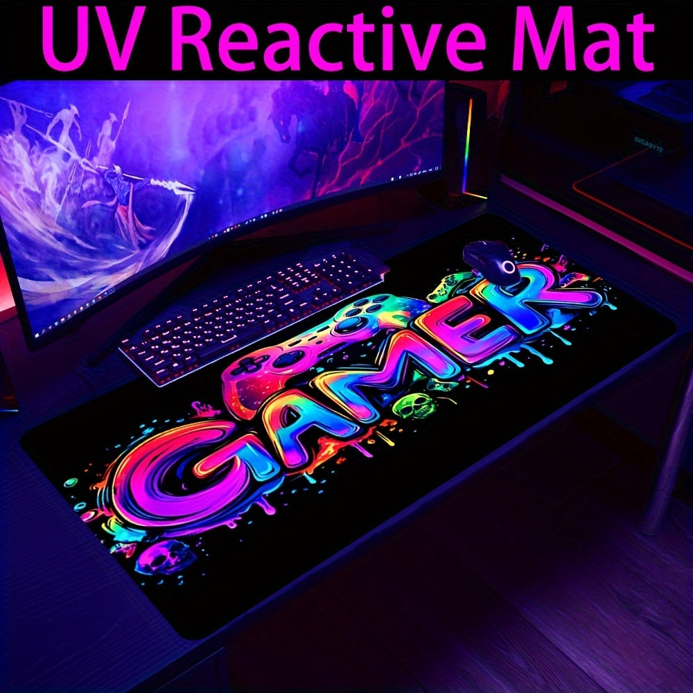 Extra-Large Gaming Mouse Pad with UV Black Light Feature - Non-Slip, Washable Rubber Base, Game Console Design Desk Mat for Gamers and Office Use Lootquake LLC