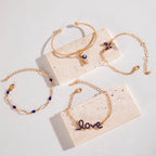 4pcs Blue Flower Love Butterfly Bracelet Set With Rhinestones Design Valentines Day Pi-Mart