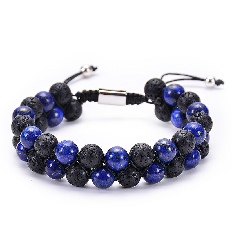 Natural Tiger Eye Stone Lava Lava Stone Double Row Bracelet Pi-Mart