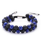 Natural Tiger Eye Stone Lava Lava Stone Double Row Bracelet Pi-Mart