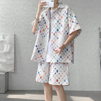 Summer New Chessboard Plaid Shirt Short Sleeve Shorts Suit Lootquake LLC