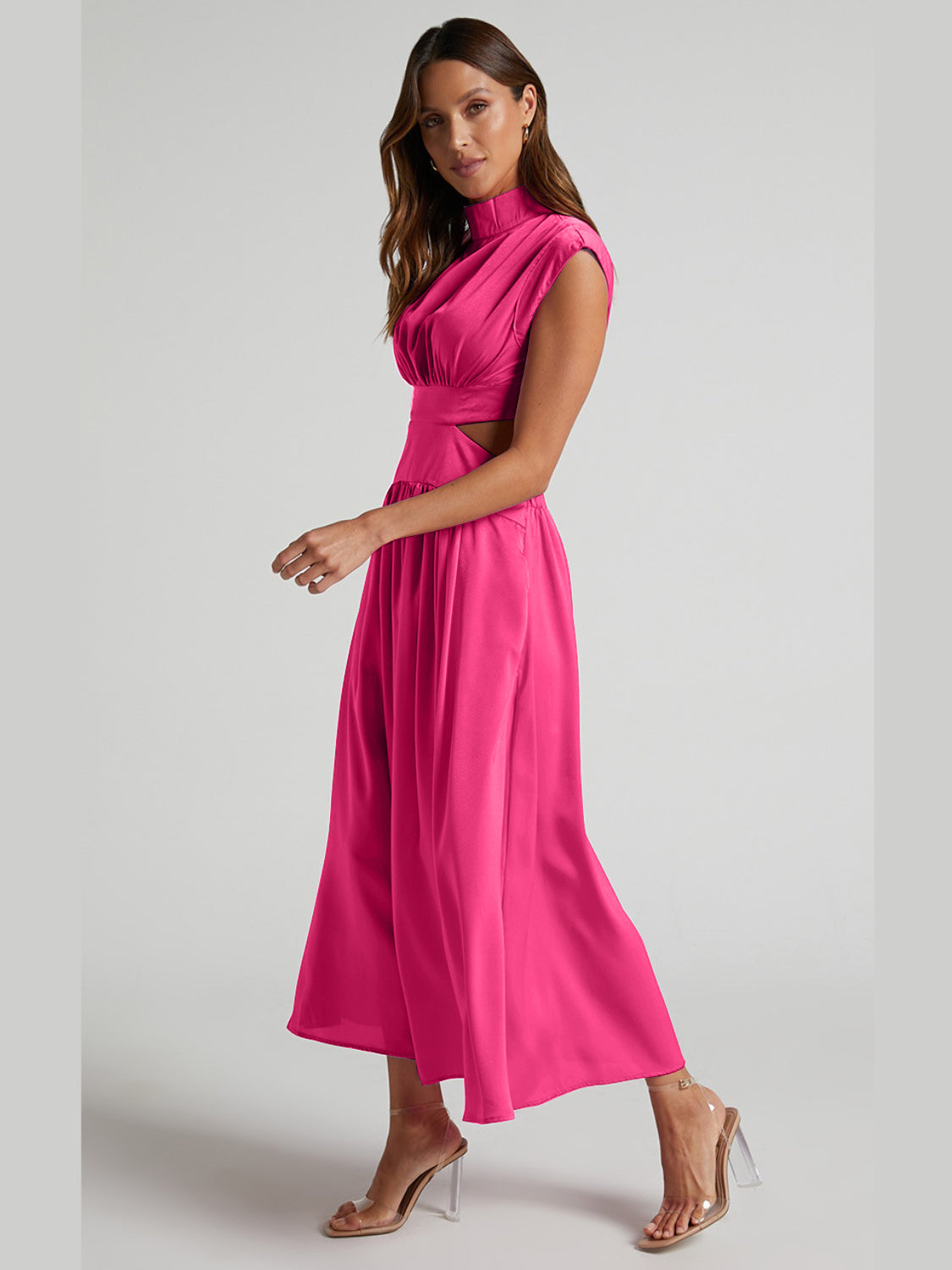 Modern Cutout Mock Neck Sleeveless Ruched Dress Elegant Dress For Women Stevvex