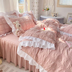 Solid Color Four-piece Quilt Cover Bed Skirt Bedding Set Pi-Mart
