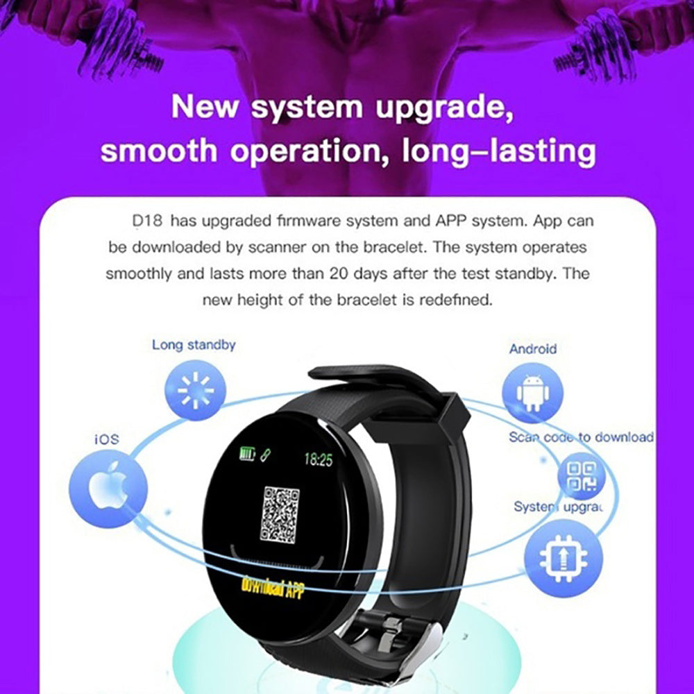 D18 Bluetooth Smart Watch, Men Women Blood Pressure Heart Rate Monitor Smart Watch, Pedometer Sport Tracker Smart Band For Android IOS Pi-Mart