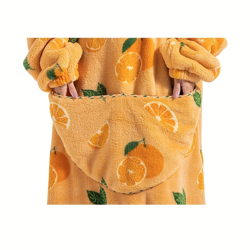 Plus Size Pumpkin Print Flannel Blanket Hoodie - Soft, Cozy, Plush, Hooded, Winter Outwear for Women with Halloween Theme Lootquake LLC