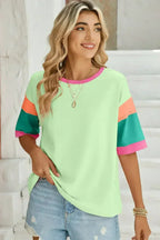 Light Blue Color Block Sleeve Round Neck Oversize Top
