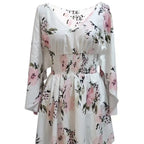 Ladies' Floral Print Waist With Ruffled Edges, Big V-neck, Sexy Asymmetrical Hem, Elegant Seaside Vacation Style Short Dress - SJB-DIAMOND ELITES