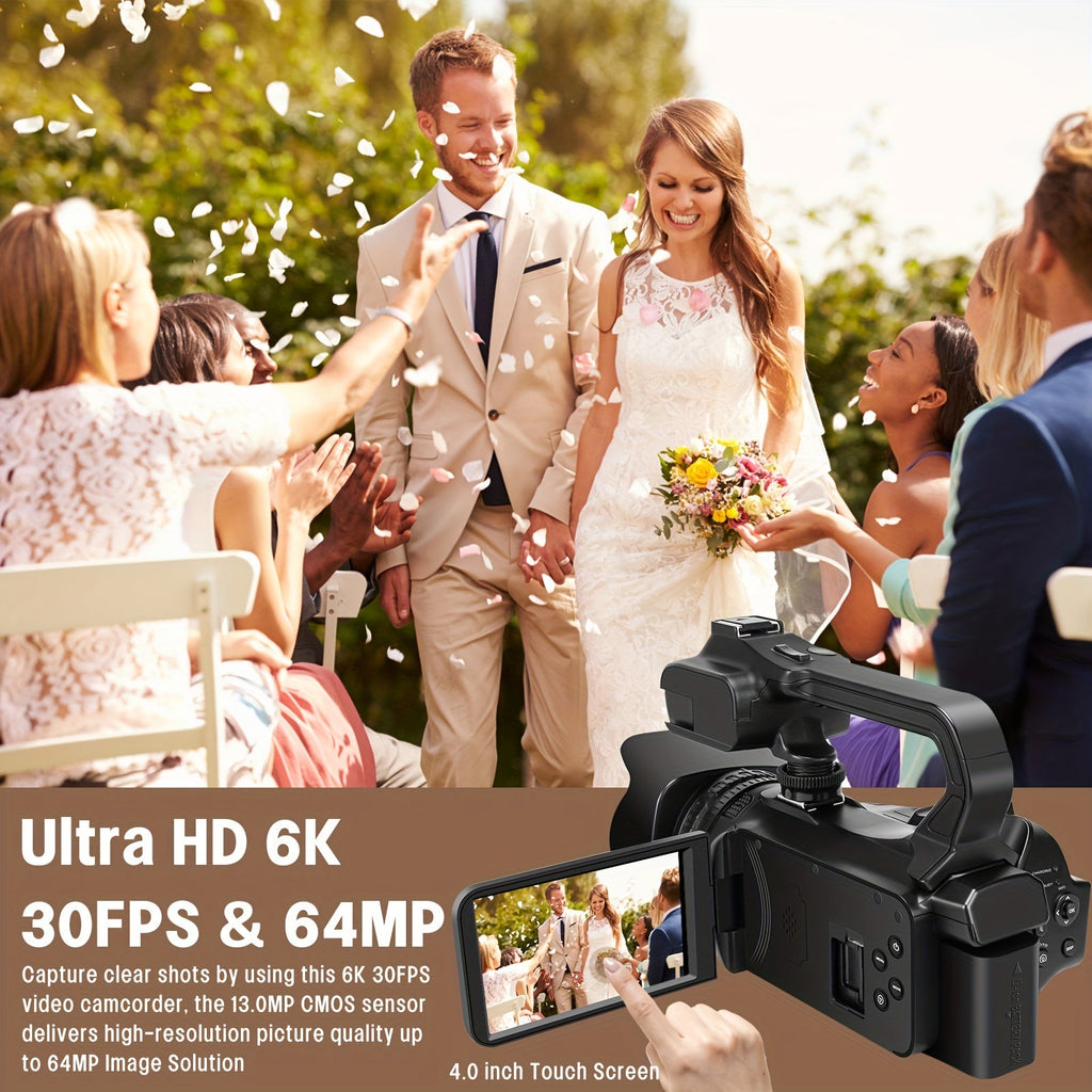 6K Ultra HD Video Camera Camcorder with 18X Zoom, IR Night Vision, 4.0" Touch Screen, WiFi, Microphone, 64GB SD Card, Remote Control & Charger - Perfect for Vlogging & Filming, Vlogging Camera | Touch Screen Camera | Highreso Lootquake LLC