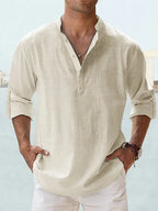 Men's Linen Stand-up Collar Long Sleeve T-shirt Loose Undershirt