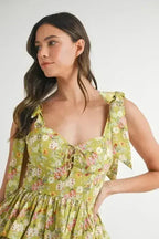 MABLE Floral Mini Dress – Adjustable Shoulder Tie Layered Design