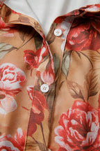 Brown Floral Print Shirt Style Long Sleeve Ruffle Mini Dress