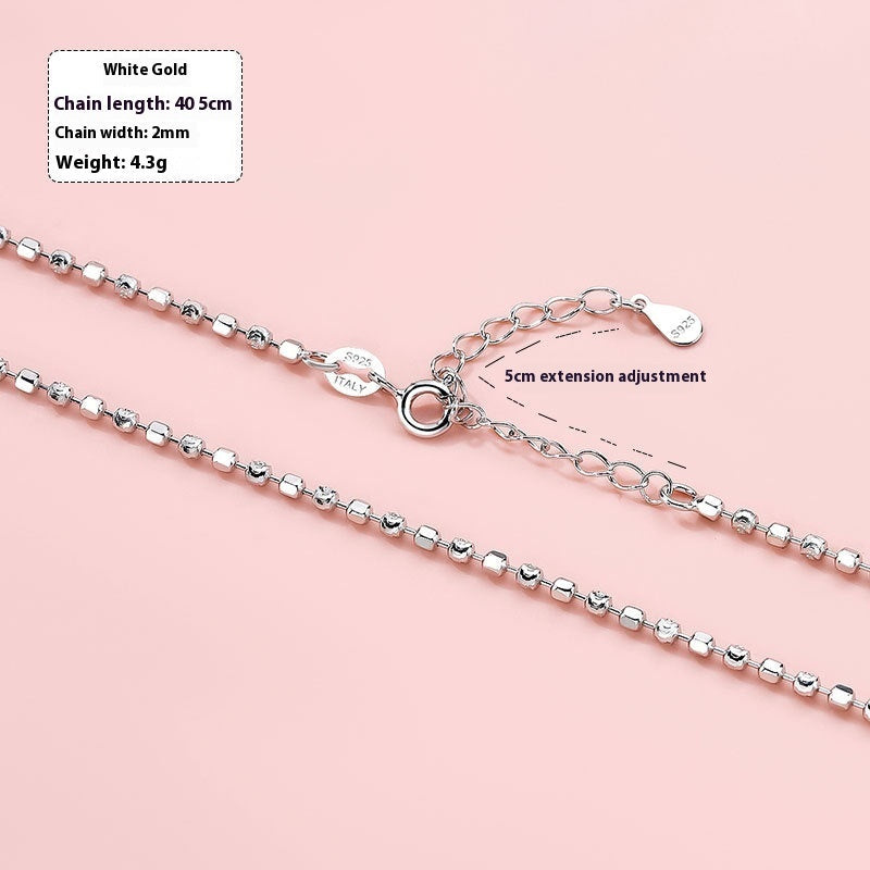 Sterling Silver Moon Beads Hexagon Beads Necklace For Women Pi-Mart