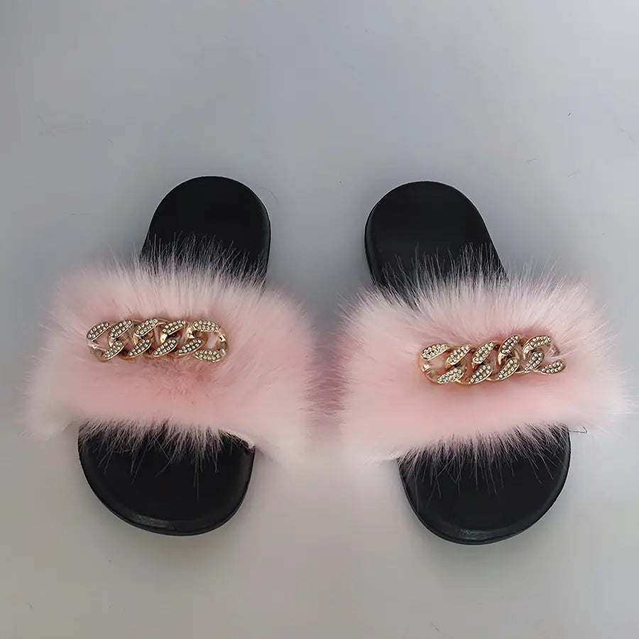 Plush Imitation Fox Fur Flip Flops Fashion Slippers Pi-Mart