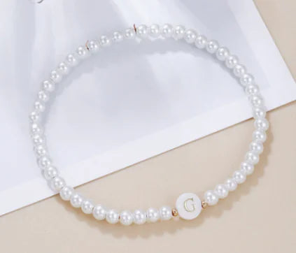 Dainty Faux Pearl Bead Initial Bracelet for Women Pi-Mart