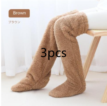 Over Knee High Fuzzy Long Socks Winter Warm Cold Leg Knee Joint Cold-proof Stockings Home Floor Sleeping Socks Pi-Mart