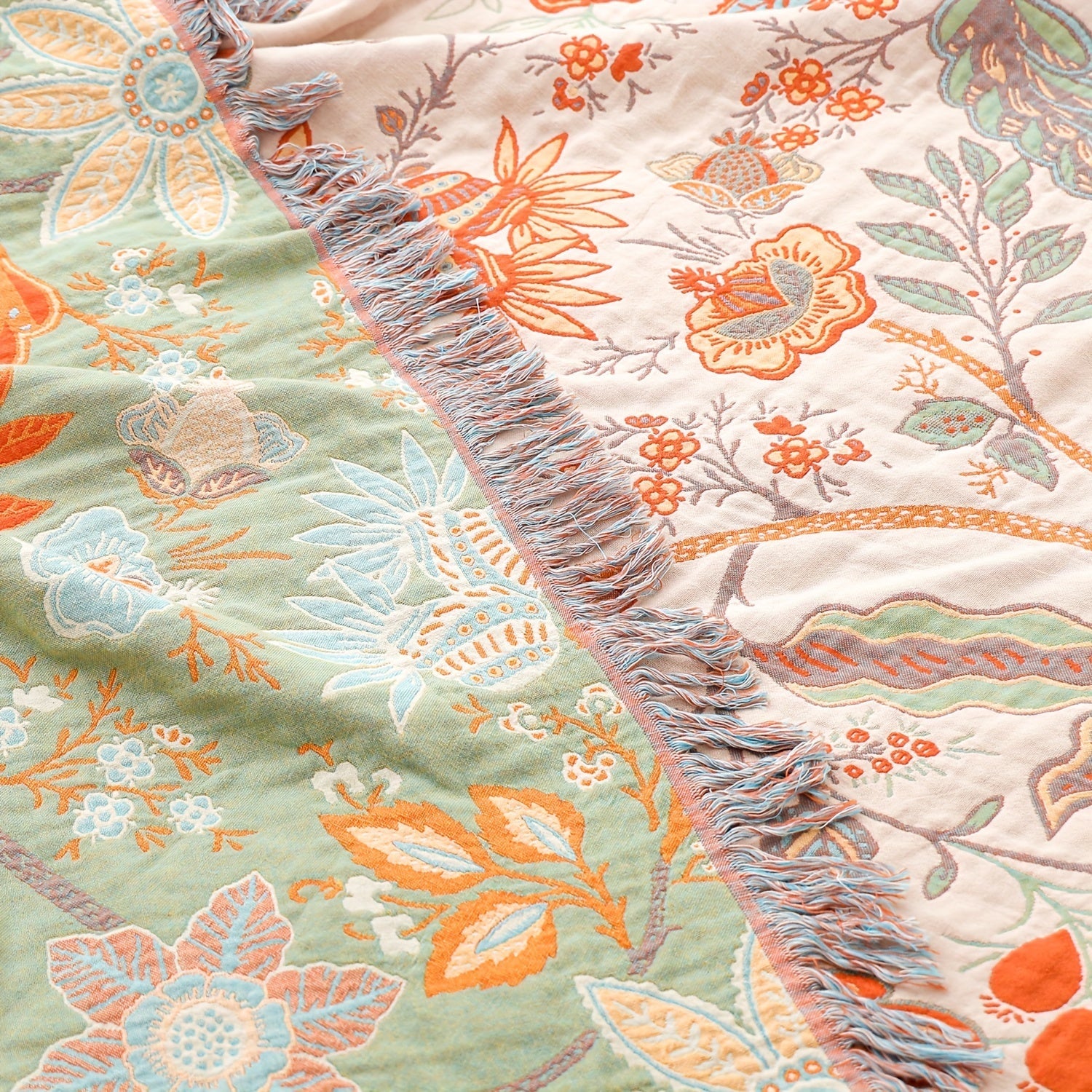 1pc Cotton Embroidered Tassel Blanket Bohemian Style Pattern Nap Cover Quilt Sofa Blanket Bed Sheet Bed Blanket