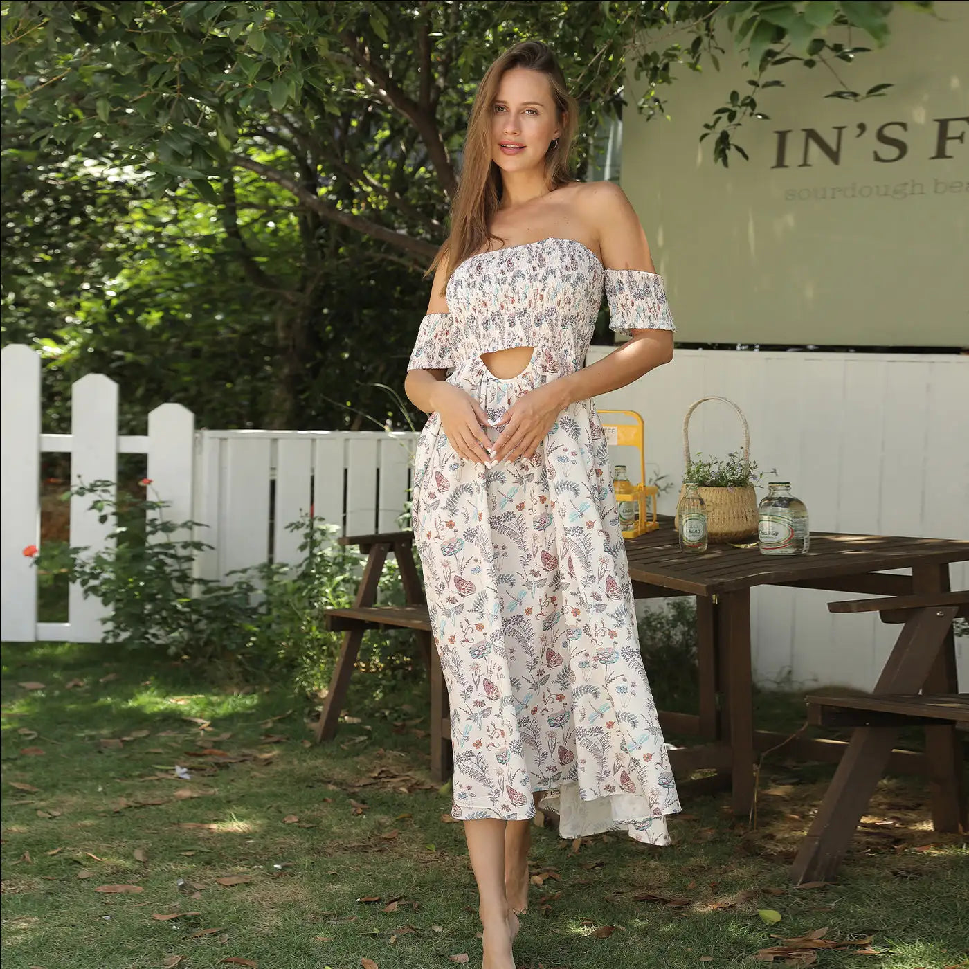 Women's Off Shoulder Strapless Floral Dress - SJB-DIAMOND ELITES