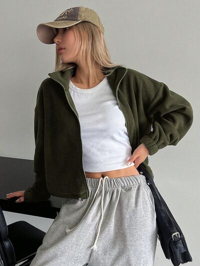 Stylish Zip-Up Long Sleeve Cropped Jacket Trendy & Lightweight Outerwear for a Chic Look Stevvex