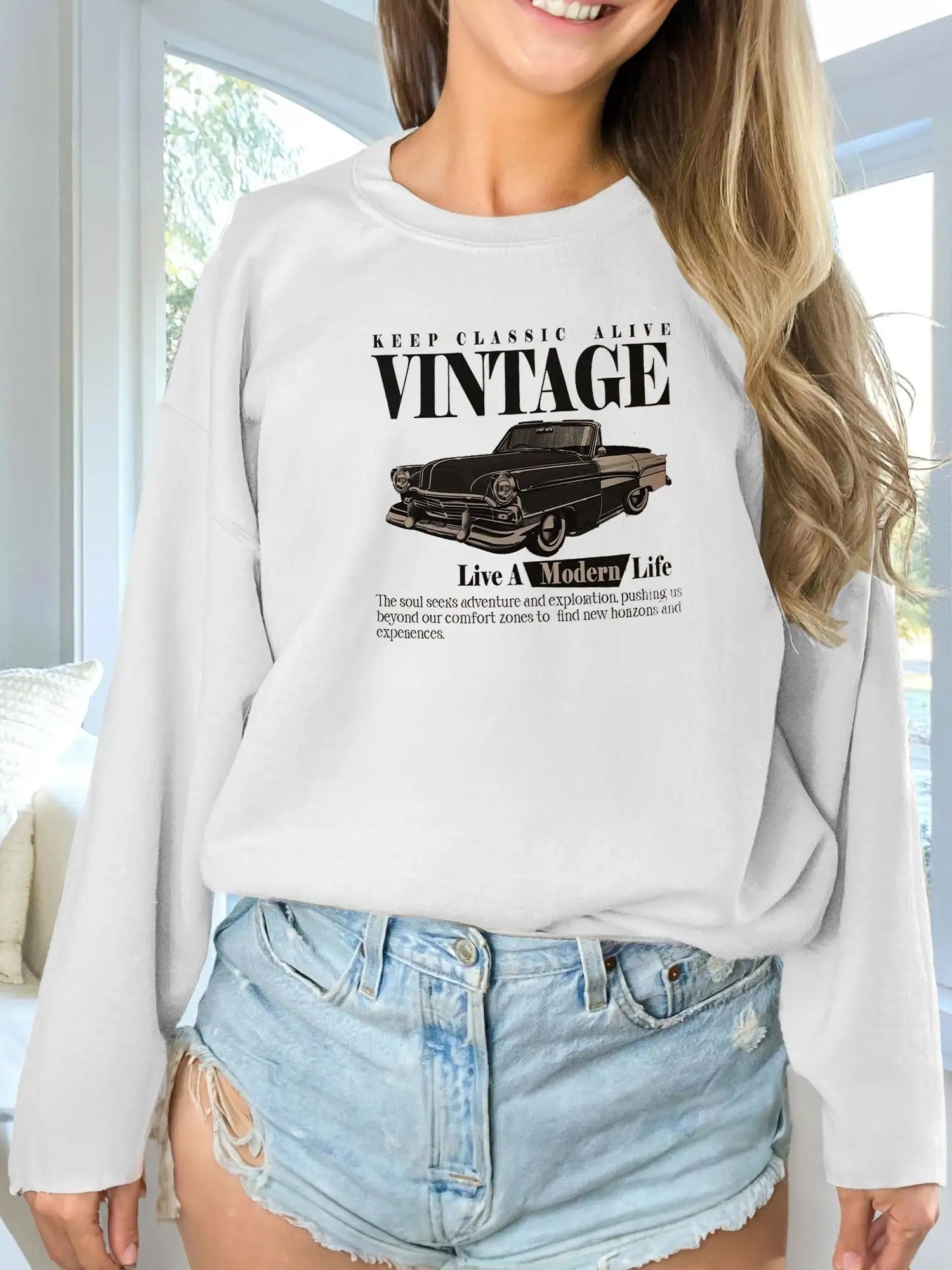 Women's Fashionable Solid Color Printed Long Sleeved Sweatshirt - SJB-DIAMOND ELITES