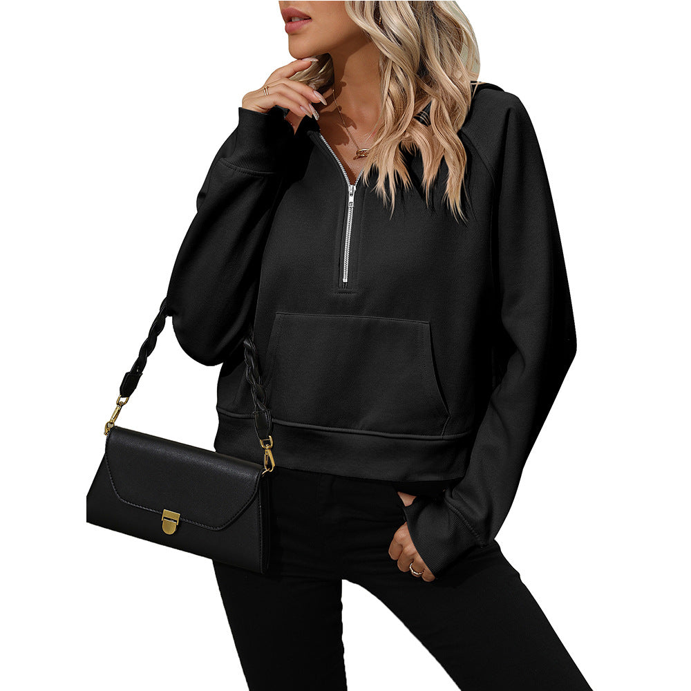 Women's Half Zip Pullover Hooded Sweatshirt Fleece Short Chic Sweatshirt Pi-Mart
