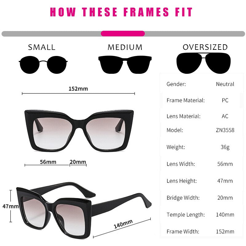 Rectangle Big Frame Cat Eye Sunglasses - SJB-DIAMOND ELITES