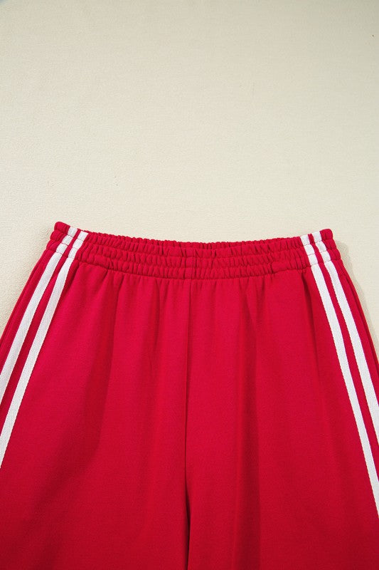 Varsity Stripe Crewneck Pullover and Sweatpants Set THRIXINE
