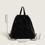 Women's bag matte suede backpack purse, splicing colored gemstone chain backpack, drawstring portable backpack