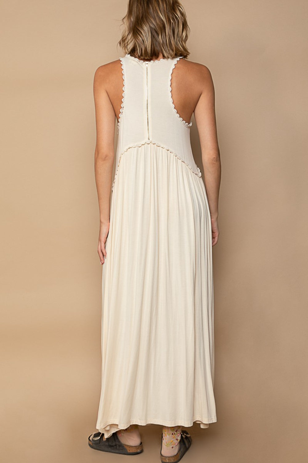 Sleeveless Back Zipper Front Slit Maxi Dress – Racerback Maxi Dress, Slit Detail Dress, Sleeveless Maxi Dress, Babydoll Silhouette Dress, Knit Maxi Dress, Front Slit Dress, Elegant Maxi Dress Stevvex