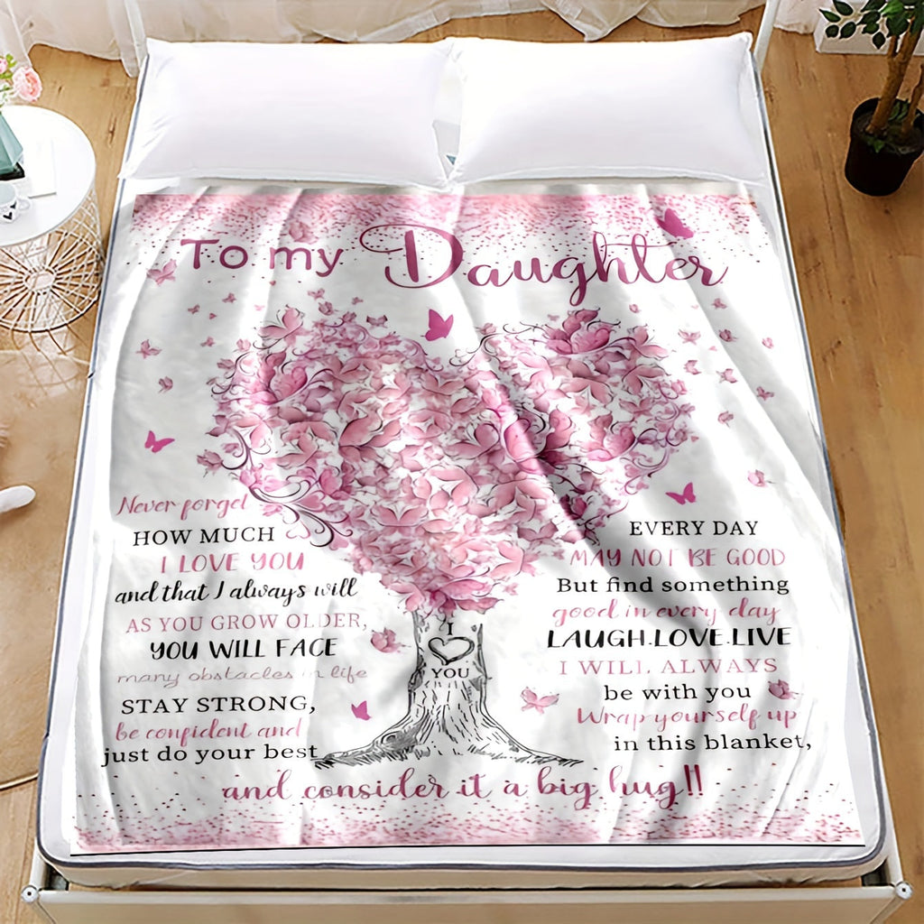 1pc To My Daughter Blanket Love Letter Fleece Blanket, Multi-functional Comfort Throw With Digital Tree Print, Collegiate Style, Special Gift For Daughter Lootquake LLC