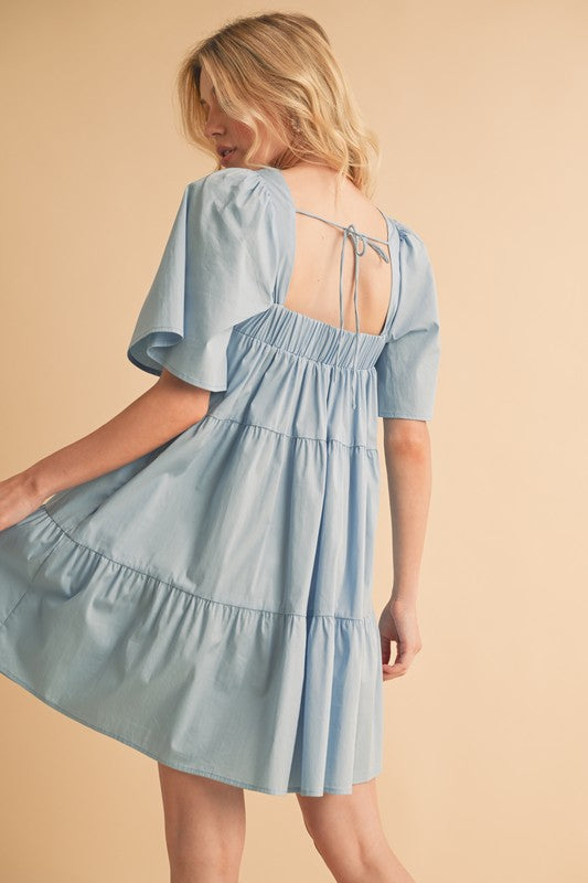New Summer Square Neck Half Sleeve Tiered Dress For Women, Flattering, Chic, Comfortable and Versatile for Any Occasion Stevvex
