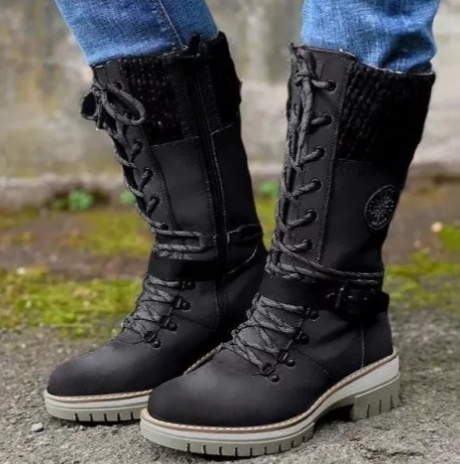 Winter High Square Heel Round Head Sewing Line Plus Size Martin Boots Pi-Mart