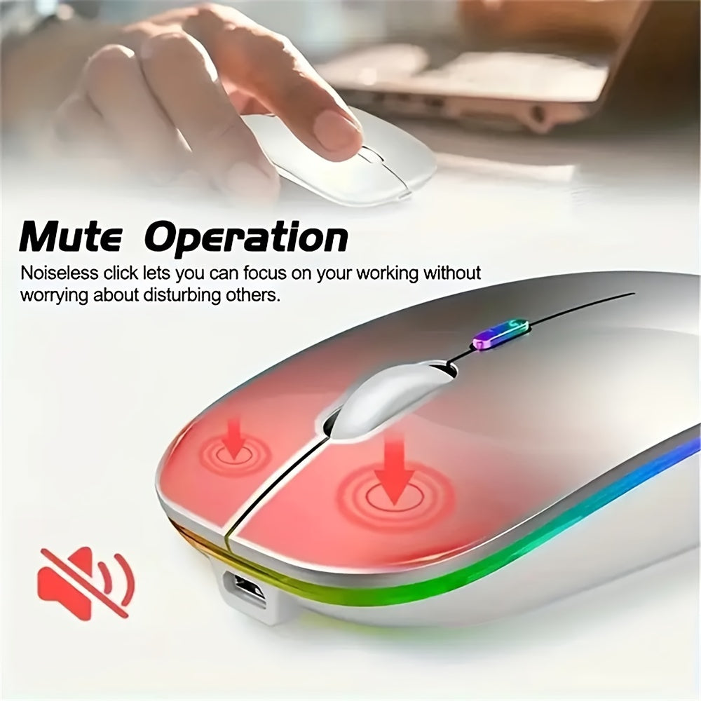 Wireless Rechargeable LED Backlit Gaming Mouse with 2.4G/5.2G Dual Mode, Ultra-Thin, Silent, Universal Compatibility for Laptops, Desktops, and Tablets Lootquake LLC