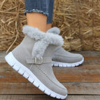 New Snow Boots Winter Warm Thickened Solid Color Plush Ankle Boots With Buckle Design Plus Velvet Flat Shoes For Women Pi-Mart