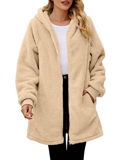 Comfortable Fuzzy Pocketed Zip-Up Long Sleeve Hooded Jacket Cozy & Warm Soft Outerwear For Winter Stevvex