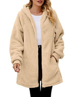 Comfortable Fuzzy Pocketed Zip-Up Long Sleeve Hooded Jacket Cozy & Warm Soft Outerwear For Winter Stevvex
