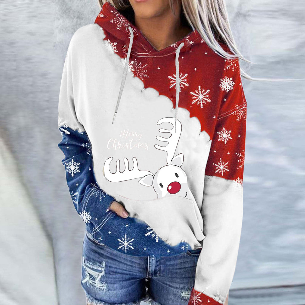 Snowman Print Crew Neck Hoodie Long Sleeve Sweatshirt Pi-Mart