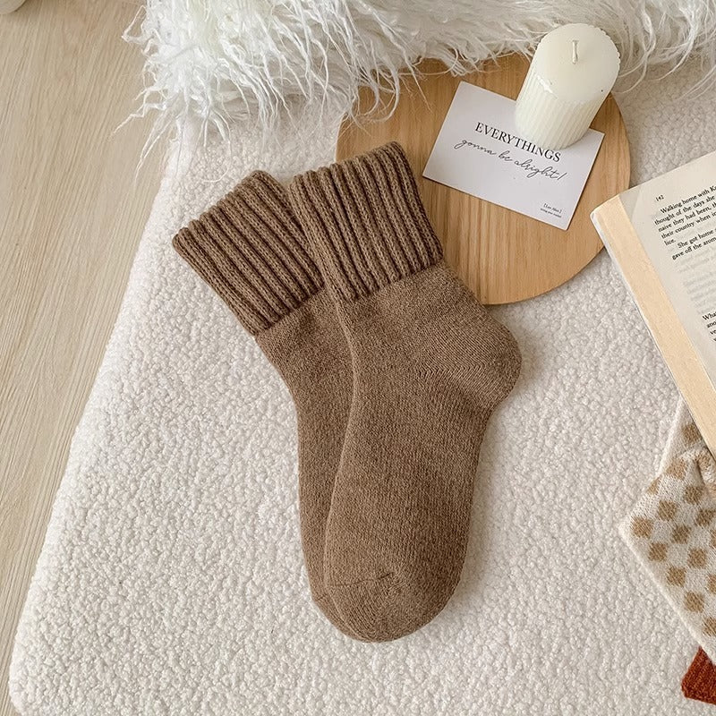 Ins Knitted Socks Winter Warm Thickened Solid Loop Socks High Ribbed Sweat-absorbent Floor Sock Pi-Mart