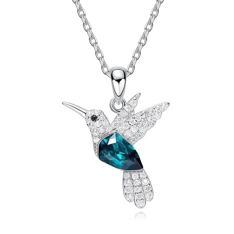 Hummingbird Jewelry Set Silver Plated Chain Necklace Stud Pi-Mart