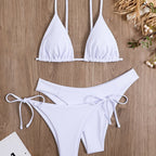 Essential Edge 3-Piece Bikini Set for Women – Solid Color High-Cut Triangle Top Two-Style Bottoms with Side Lace-Up Design & Quick-Drying Comfort – Versatile Women's Swimwear for Summer Pool Beach & Travel Stevvex
