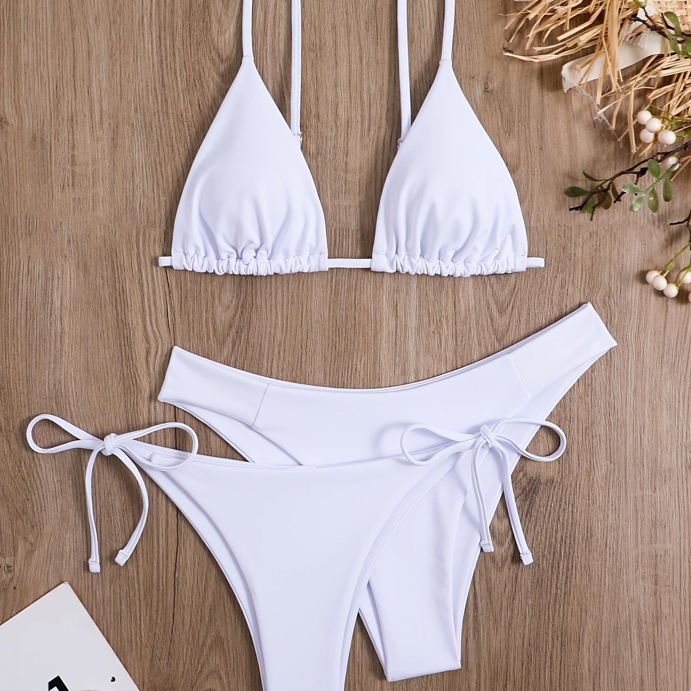 Essential Edge 3-Piece Bikini Set for Women – Solid Color High-Cut Triangle Top Two-Style Bottoms with Side Lace-Up Design & Quick-Drying Comfort – Versatile Women's Swimwear for Summer Pool Beach & Travel Stevvex