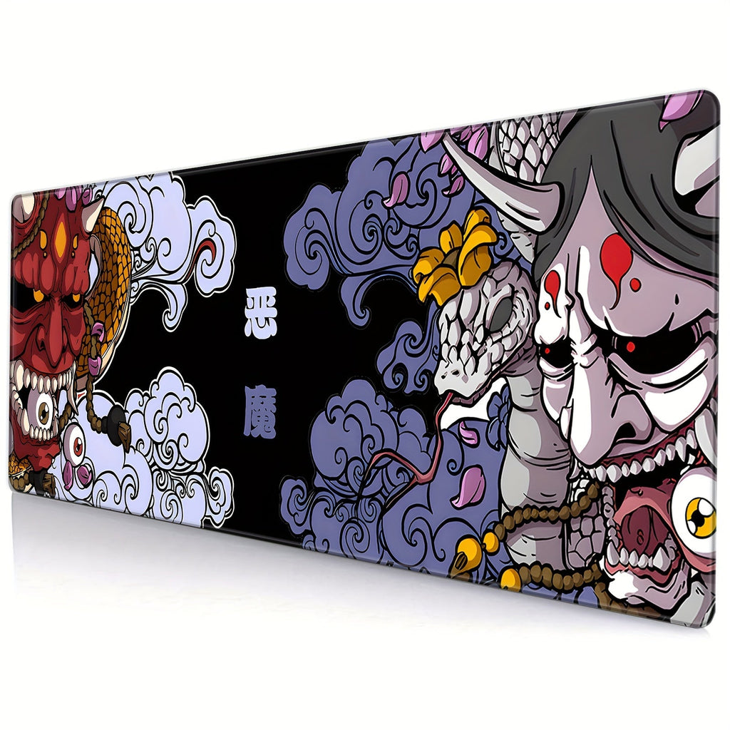 XXL Gaming Mouse Pad, Non-Slip Rubber Base Desk Mat, Washable Office Keyboard Pad with Japanese Oni Design, Mouse Pads for Desk Lootquake LLC