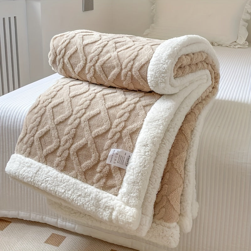1pc Double-Sided Fleece Bed Blanket, Autumn And Winter Thickened Sofa Blanket, Air Conditioning Blanket, Suitable For All Seasons, Christmas present Lootquake LLC