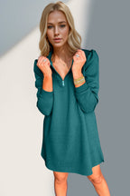 Double Take Textured Zip Long Sleeve Dress Classic Zip-Up Dress for Women Comfortable Outdoor Dress Stevvex
