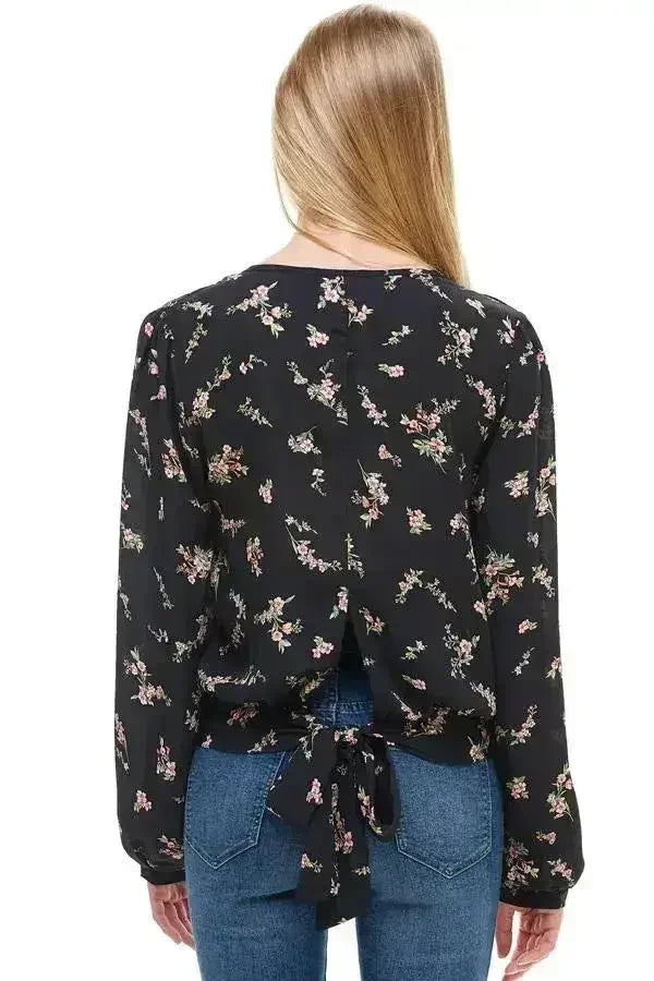 Long Sleeve Surplice Floral Top - SJB-DIAMOND ELITES