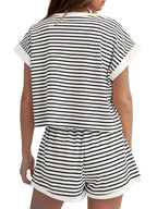 Striped Chic: Plus Size Top & Shorts Set THRIXINE